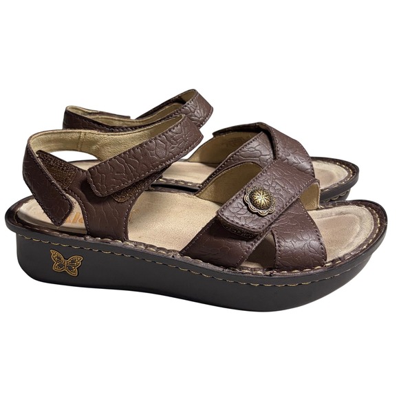 Alegria Shoes - Alegria Lul-7608X Brown Leather Platform Sandals Womens 37 Adjustable Straps